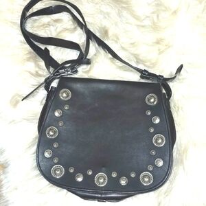 Prune black studded leather crossbody